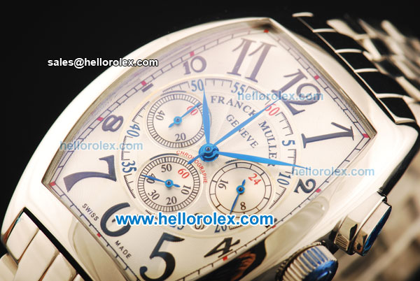 Franck Muller Chronograph Swiss Quartz Movement Full Steel with White Dial and Black Arabic Numerals - Click Image to Close